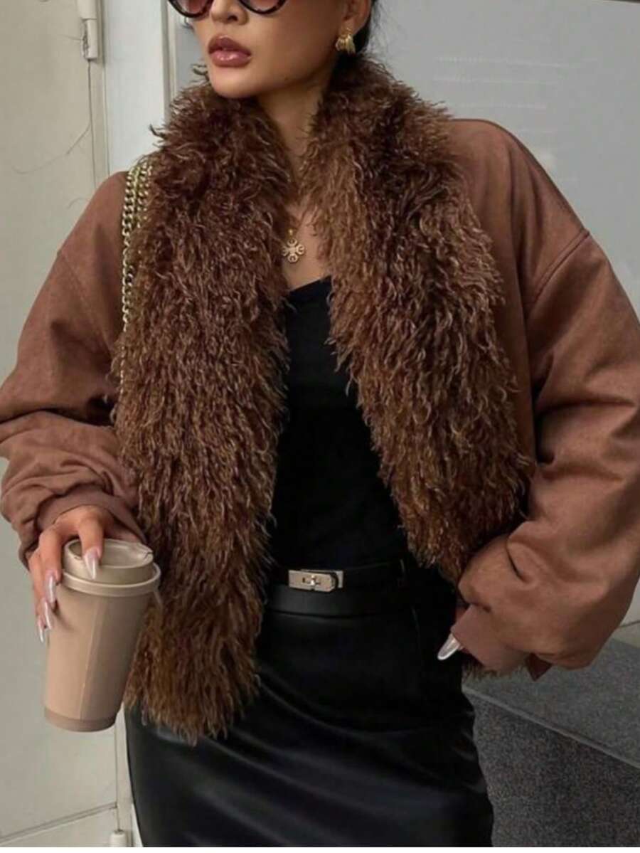Chaqueta de mujer para otoño e invierno con cuello largo y abrigo acolchado