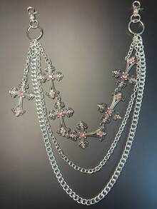 1 件复古双层十字链、钱包链、朋克牛仔裤链、口袋链、男士钥匙扣