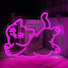 Letrero de neón de gato y luna, luz de noche de anime personalizada, decoración de pared de lámpara de gato, señal de luz de neón de gato de dibujos animados para decoraciones de fiesta de cumpleaños, luz de neón con alimentación USB para decoración del hogar, sala de juegos, dormitorio, habitación de niños, decoración de fondo, regalo de Navidad, fácil de colgar.