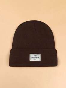 1pc Unisex Stretchy Knit Beanie Hat, Fashionable Street Style Hip Hop Hat With Fabric Label, Y2K Cuffed Skull Cap, Autumn/Winter - Knitted Hat - View 24