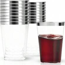 8oz Elegant Silver Rim Tumblers 16 Count Premium Clear Plastic Disposable Cups For Parties Weddings And Events - 無色 - 查看 1