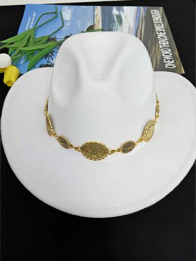 1pc Detachable Hip Hop Metal Oval Chain Decoration, Suitable For Felt Hat, Top Hat, Straw Hat