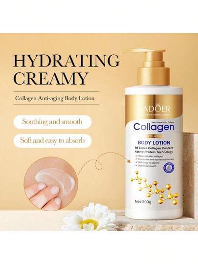 300g 胶原蛋白保湿身体乳液，抗衰老紧致霜，保湿护肤，紧致面部和身体抗皱，适合干性/油性老化皮肤