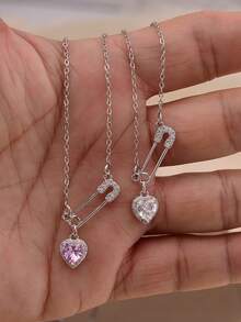 1 Peça Colar Pingente em Forma de Coração com Incrustação de Cobre e Zircônia Cúbica para Mulheres, Acessório de Moda Elegante e Personalizado, Estilo de Luxo