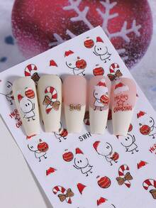 2 Miếng dán móng tay hoạt hình dễ thương hình con bò Giáng sinh, hình dán móng tay có cây thông Noel, mũ gậy đỏ, tự dính, trang trí móng tay 3D, thiết kế nghệ thuật làm móng cho ngày lễ năm mới - Nhiều màu - Xem 4