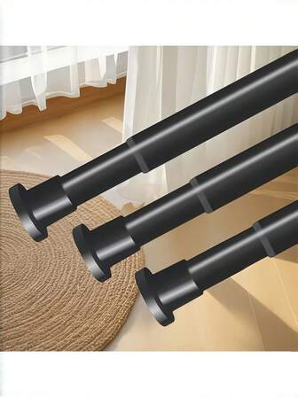 Adjustable Telescopic Spring Curtain Rod, Multi-Size No-Drill Black Window/Door Curtain Rod With Spring Mechanism, Easy Installation, Suitable For Kitchen, Bathroom, Wardrobe And Room Divider, Sturdy Expandable Design