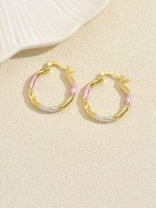 14K Gold Plated Copper Vintage Bohemian Style Round Hoop Earrings, Women's Fashion Jewelry Accessories, Suitable For Daily Wear And Gifting, Ideal For Valentine's Day And All Seasons
