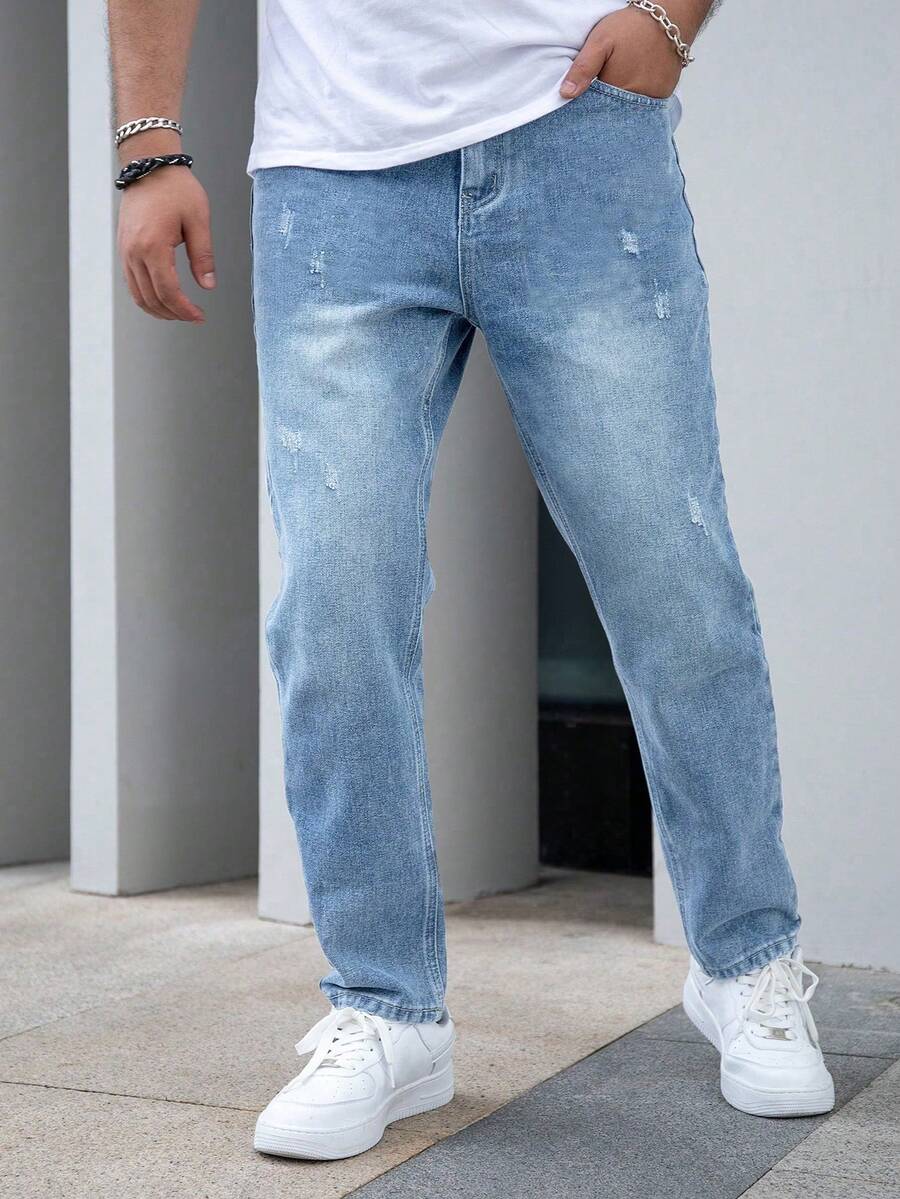 男士直筒休闲口袋牛仔裤 - 淺色水洗藍 - 查看 1
