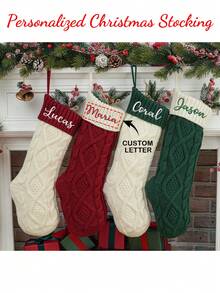 1pc,2025 Family Christmas Stockings, Personalized Christmas Stocking, Embroidered Xmas Stockings, Holiday Stocking, Monogram Stocking Ornament - Multicolor - View 1