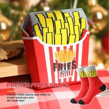 1 pereche de șosete pentru bărbați cu cartofi prăjiți, potrivite pentru viața de zi cu zi și sporturile în aer liber, șosete groase de înaltă calitate pentru femei pentru toamnă/iarnă, șosete distractive cu model imitație de cartofi prăjiți, până la jumătatea gambei, design unic de set de pizza pentru cadouri de sărbători, potrivite pentru Halloween/Crăciun/Petrecere de ziua de naștere/Aniversare și diverse festivaluri, cadouri fanteziste.