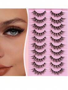 10 pares de pestañas postizas de ojo de gato - Volumen esponjoso, elevación natural y realzador multiescena