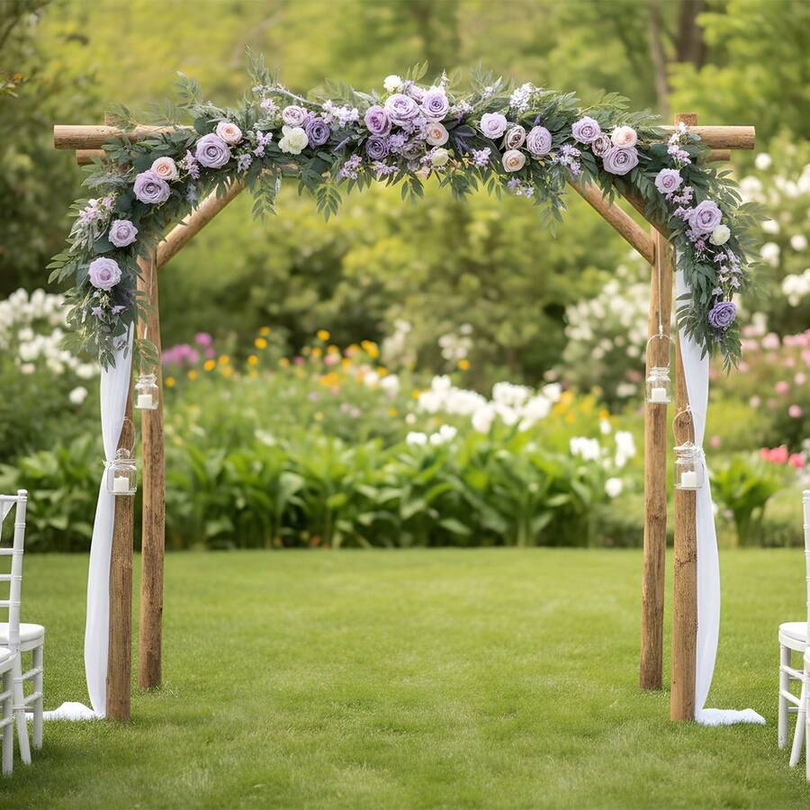 6FT Flower Garland Eucalyptus Willow Garland With Flowers Handcrafted Garland For Wedding Centerpieces For Rehearsal Dinner Bridal Shower, Wedding Ceremony Reception Outdoor Decor - 紫色 - 查看 1