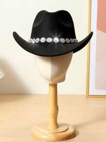1 pieza Sombrero de vaquero de mujer con decoración de rhinestones, sombrero de fiesta de ala ancha a la moda, adecuado para viajes, fiestas, fiestas con temática de vaquero occidental y uso diario