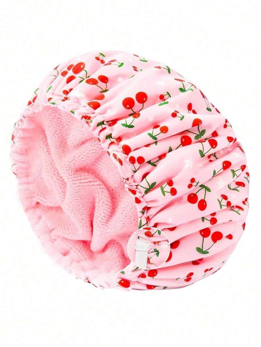 1pc Adjustable Plush Shower Cap, Waterproof Polyester Absorbent Microfiber 3-In-1 Hair Drying Cap - Multicolor - View 1