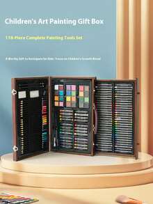 140pcs/53pcs Art Painting Set, Wooden Gift Box With Paintbrushes, Includes Colored Pencils, Oil Paints, Watercolor Paints, Brushes, Crayons, Sponges, Erasers, Pencil Sharpener, Gift For Boys, Girls, Back To School, Birthday - Multicolor - View 9
