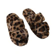 1 Pair New Leopard Print Plush Slippers For Women In Spring And Autumn French Flat Bottomed Comfortable Home Plush Cotton Slippers - Đỏ - Xem 6