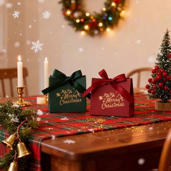 10 件迷你圣诞礼品盒，带丝带 - 节日红绿“圣诞快乐”设计，适合糖果、巧克力和小礼物 - 非常适合节日装饰、派对礼品和圣诞袜