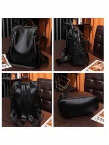 Bolsa mochila feminina da moda de material PU à prova d'água - Azul - Visão 6