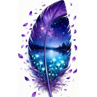 Large Feather Art Diamond Painting Kit, Multiple Sizes Available, DIY Handcraft Diamond Painting Set, Vibrant Nature Themed Design, Soft Color Tones, Starry Sky And Lake, Frameless Creative Craft Gift, Suitable For Home Decor, Great For Entryway, Study, Bedroom, DIY Craft Kit | Vibrant Diamond Painting Kit | DIY Craft Kit