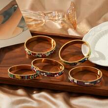 1PC Vintage Exaggerated Ins Style Enamel Drip Oil Bracelet, Stainless Steel Non Fading Women's Bracelet, Suitable For Dates, Holidays, Christmas Wear