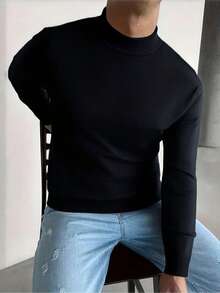 1 pieza Suéter de cuello alto negro para hombre, casual y versátil para uso diario, cálido atuendo urbano para actividades al aire deportes, adecuado para Halloween, otoño/invierno