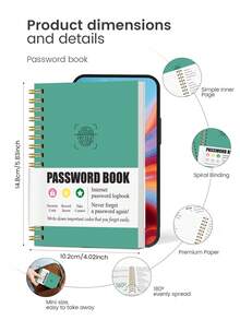 Trees 1 Of 120 Pages Simple Password Book, A6 Minimalist Advanced Address Password Manager With Website Password Quick Access Username And Password Storage Perfect For Home Office Internet Computer Logins,School Office Supplies Gifts For Women - Multicolor - View 6