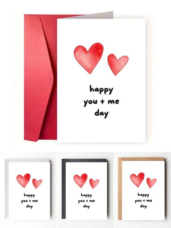 1pc Minimalist Heart Greeting Card | Happy You + Me Day Card | Romantic Valentine's Day Or Anniversary Card For Partner, Husband, Wife, Boyfriend, Girlfriend