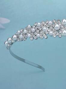 Faux Pearl & Rhinestone Headband, Princess Tiara Headpiece, Suitable For Party Decor, Wedding, Birthday, Costume Accessories