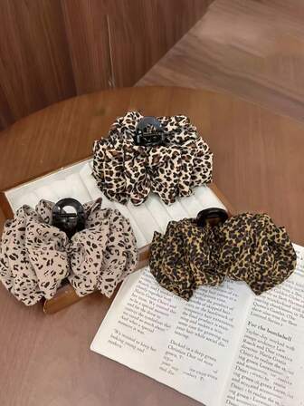 1 pieza Pinza de garra con lazo de estampado de leopardo vintage, nueva pinza de pelo elegante, diseño retro único, adecuada para uso diario, vacaciones, escuela, fiesta, decoración, accesorios de pelo elegantes, pinzas de pelo elegantes, pasador de pelo de invierno