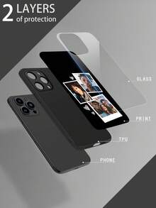 1pc Customized Full Family Portrait Phone Case, Shockproof High-Definition Glass Cover Suitable For IPhone11/12/13/14/15/16/16Plus/16Pro/16ProMax/17/17Pro/17ProMax/17Air/A17/A16/A07/A06/S25/S25Ultra/S25Edge/G9/9RO/9ProXL And Other Phone Models - Black - View 3