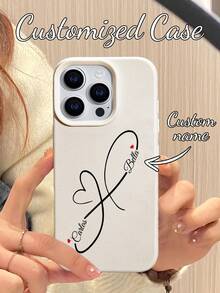 A Personalized Love Pattern Customized White Anti Drip Imitation Leather Phone Case With Names And Text For Couples, Families, Friends, Pets, And Children, Suitable As A Gift For Friends. Compatible With IPhone 11/12/13/14/15/16/16plus/16pro/16promax/16e/17/Air/17pro/17promax And Other Models. Fashionable And Colorful, Retro And Cute