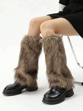 Women Y2K Fur Leg Warmers Soft Furry Leg Warmers For Women Winter Fluffy Boot Cuffs Covers Halloween Santa Costume, Cozy