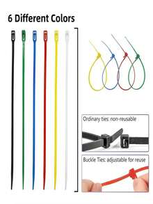 50PCS Reusable Self-Locking Plastic Nylon Cable Ties: Mixed Color Style Secure Fastening, Multiple Color Mixing Combinations, Ribbed Design Is Durable And Flexible, Suitable For Indoor And Outdoor Use - Suitable For Electrical, Gardening, Office, DIY Projects - Space-Saving Cable Tie, Cable Management, Secure Fixation, Durable Plastic Material - Multicolor - View 4