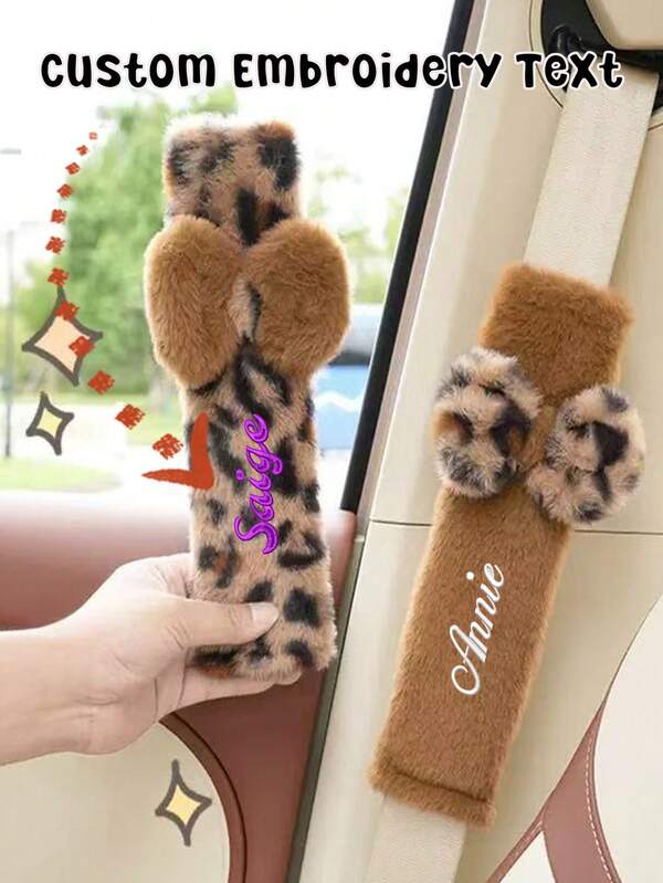 1 buc. Husă pentru centură de auto personalizată, cu imprimeu leopard brodat, pernă pentru centura de auto personalizată, curea de umăr brodată unică, pernă pentru gât, pernă confortabilă pentru umăr cu centură de , universală pentru mașini, camioane, SUV-uri