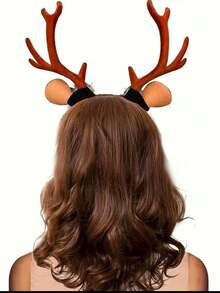 1件装嘉年华派对表演魅力驯鹿角头箍 - 鹿服装，角色扮演无羽毛驯鹿耳环圣诞节 - 卡其色 - 查看 4
