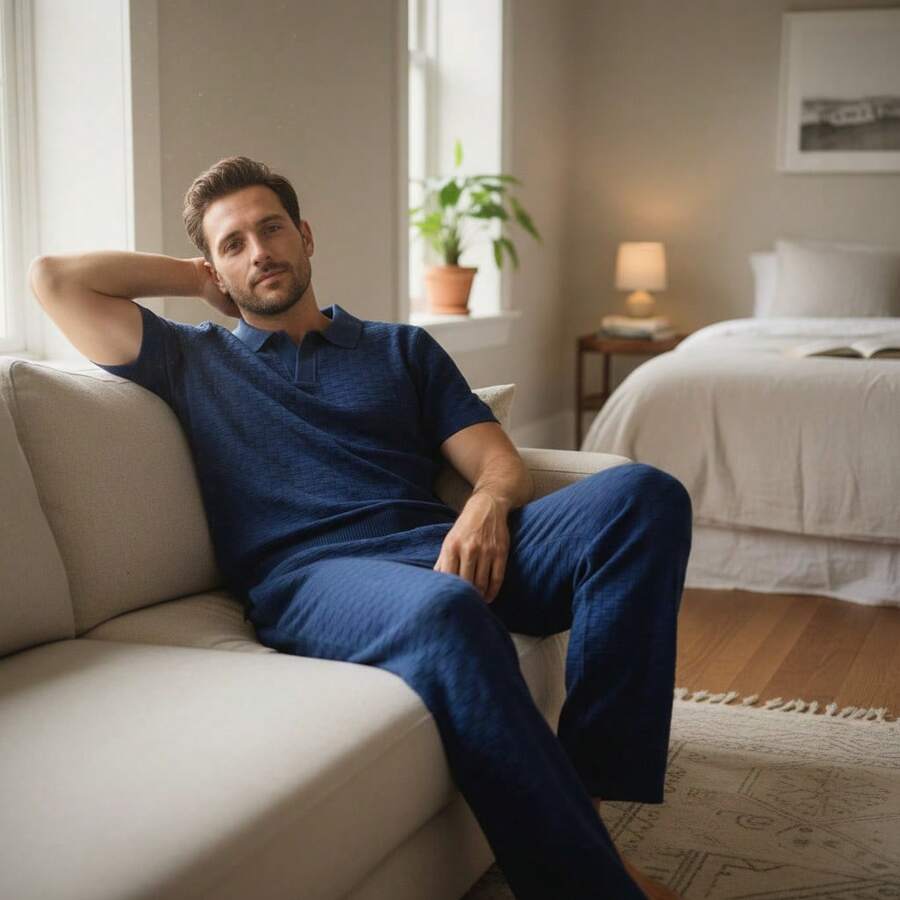 Plus Size Men Loungewear Tops - Cadet Blue - View 1