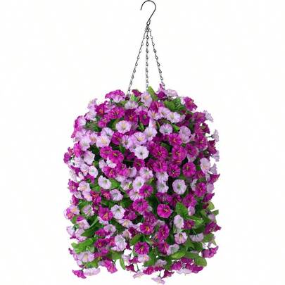 Hanging Baskets With Artificial Flowers For Plants Outdoor Indoor Faux Silk Morning Glory Vines Faux Green Plant Arrangement For Garden Patio Decor Darkorchid