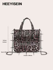 HEEYISEIN-Damen Y2K Leopard Nieten Schnallen Schultertaschen Punk Doppelriemen Clutch Geldbörsen