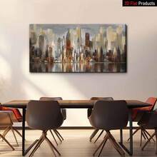 1pc Large Modern New York City Skyline Canvas Painting - Golden, Black, White, Gray & Brown Abstract Urban Cityscape Wall Art Poster - Ready-To-Hang Framed Decor For Living Room, Office, Home - Flat Panel - Minimalist Manhattan Architecture Print - - Nhiều màu - Xem 4