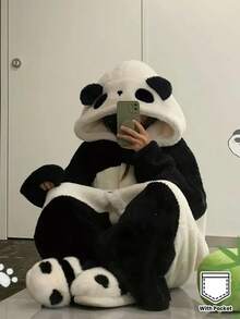 Autumn And Winter Plush One-Piece Pajamas Panda Pajamas Capybara Pajamas Hooded Pajamas Plush Warm Hooded One-Piece Pajamas Kawaii Cute Funny One-Piece Halloween Cosplay Pajama Party Birthday Gift Family Party Dress Up - Panda One-piece Pajamas - View 9