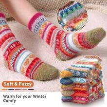SISOSOCK 5 Pairs Fuzzy Soft Cozy Fluffy Socks Women, Casual Thick Plush Comfy Sleep Socks, Warm Winter Gifts Women - 多色愛-1 - 查看 4