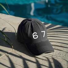 Fun Six Seven 6 & 7 Meme Number 67 Iconic Logo Snapback Cap - Unisex Black/White Large Number 67 Print, Casual & Hat For &, Machine Washable Non-Stretch Fit (94873) - 沙/ - 查看 3