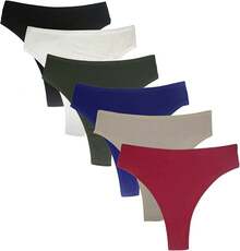 High Waisted Cotton Thongs For Women, Breathable Plus Size Multipack - 黑色*1 白色*1 軍綠色*1 酒紅色*1 藍色*1 卡其色*1 - 查看 1