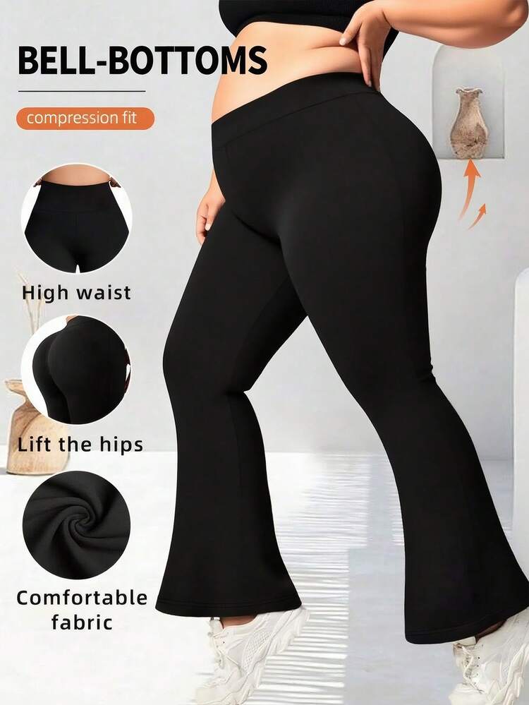 Pantalon de yoga évasé avec poches, grande taille, legging de fitness ajusté et extensible, décontracté et pour le yoga et les loisirs, noir, printemps - Noir - Voir 4