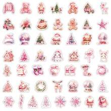 50pcs Nordic Pink Christmas Doodle Stickers, Decorative Stickers For Water Cups, Computers, Creative Holiday Stickers