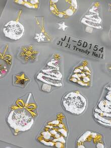 2 miếng dán móng tay nghệ thuật Giáng sinh hình quả cầu pha lê 5D dập nổi, cây thông Noel, bông tuyết, ngôi sao, hình dán tự dính, trang trí móng tay mùa đông. - Nhiều màu - Xem 8