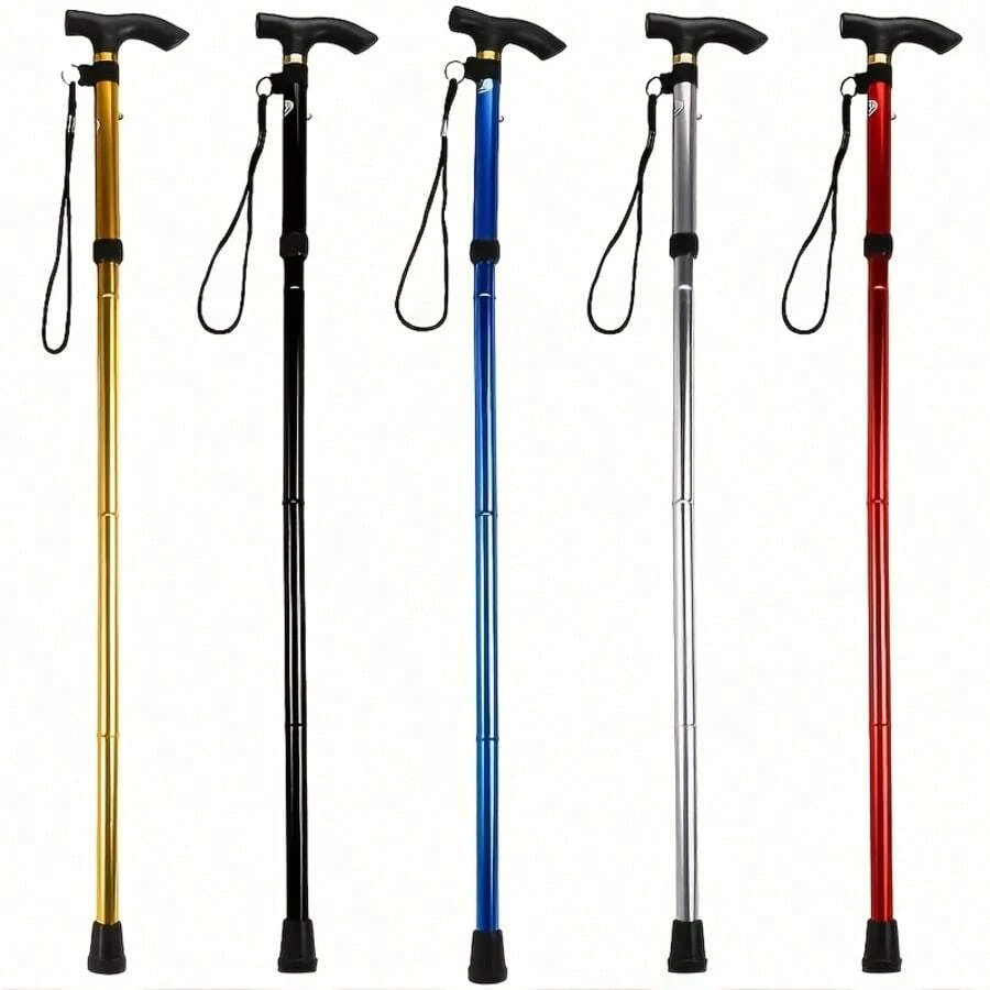 4-Section Foldable Ultra-Light Adjustable Telescopic Trekking Pole, Retractable Walking Stick With Anti-Slip Rubber Tip - Available In 4 Colors (Brown, Black, Blue, Red), Suitable For Hiking, Walking, Elderly Assistance, Durable Trekking Accessory Telescopic Walking Stick - 棕色 - 查看 1