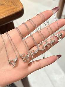 1 Peça Colar Pingente com Letra Inglesa Geométrica Criativa Incrustada com Zircônia Cúbica de Cobre, Joia Personalizada com Tema de Letra na Moda para Combinação Requintada