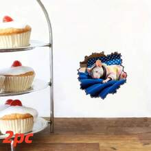 قطعتان من ملصقات الحائط لزينة عيد الميلاد، فأر لطيف يرتدي بيجاما ملصقات حائط ثلاثية الأبعاد، ملصقات حيوانات لاصقة قابلة للإزالة لغرفة المعيشة والنوم والمتجر والعطلات وديكور المنزل