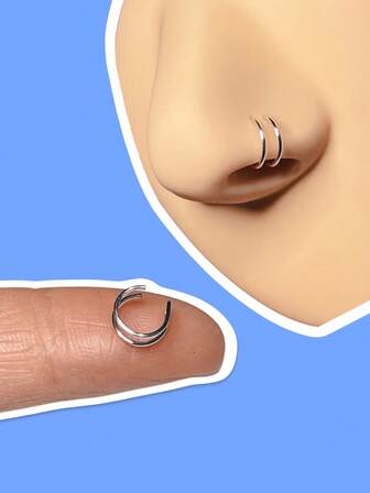 2pcs Mini Double Nose Rings, Fake Nose Rings, Faux Body Jewelry, Lip Rings, Punk Nose Rings, Clip-On Nose Rings, Delicate Mini Nose & Ear Rings